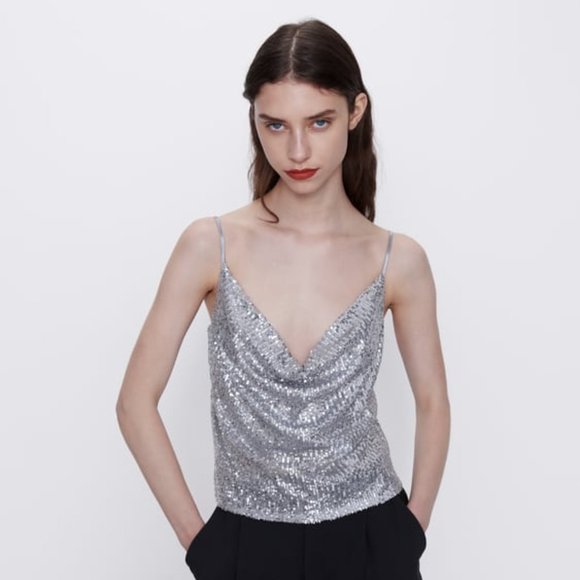 Silver sequin top zara Clearance